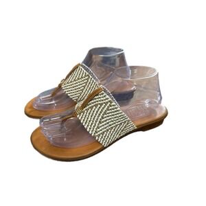 ITALIAN SHOEMAKERS Women Tan Woven Strap Thong Flat Sandals Size 8 Made in Italy